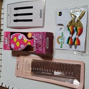 Hair Bundle~Kristin Ess Wide Comb~Wet Brush~Scunci Salon Clips~Rainbow Hair Bows